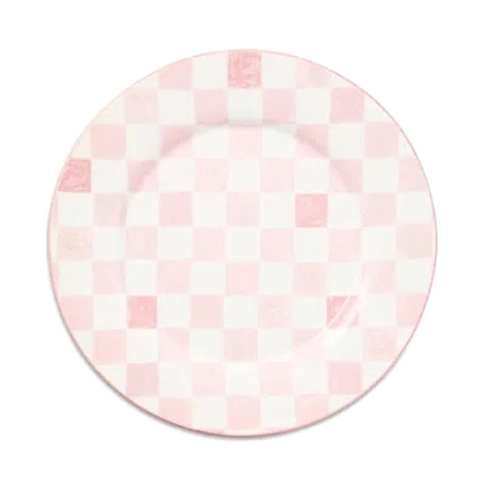 NEW Mackenzie-Childs Pink Check Dinner Plate 11in Portugal Stoneware